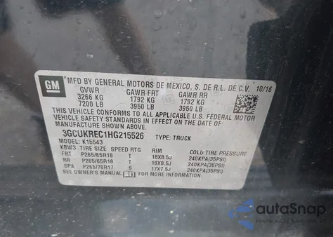 2017 Chevrolet Silverado 1500 2Lt from USA, damaged, VIN 3GCUKREC1HG215526